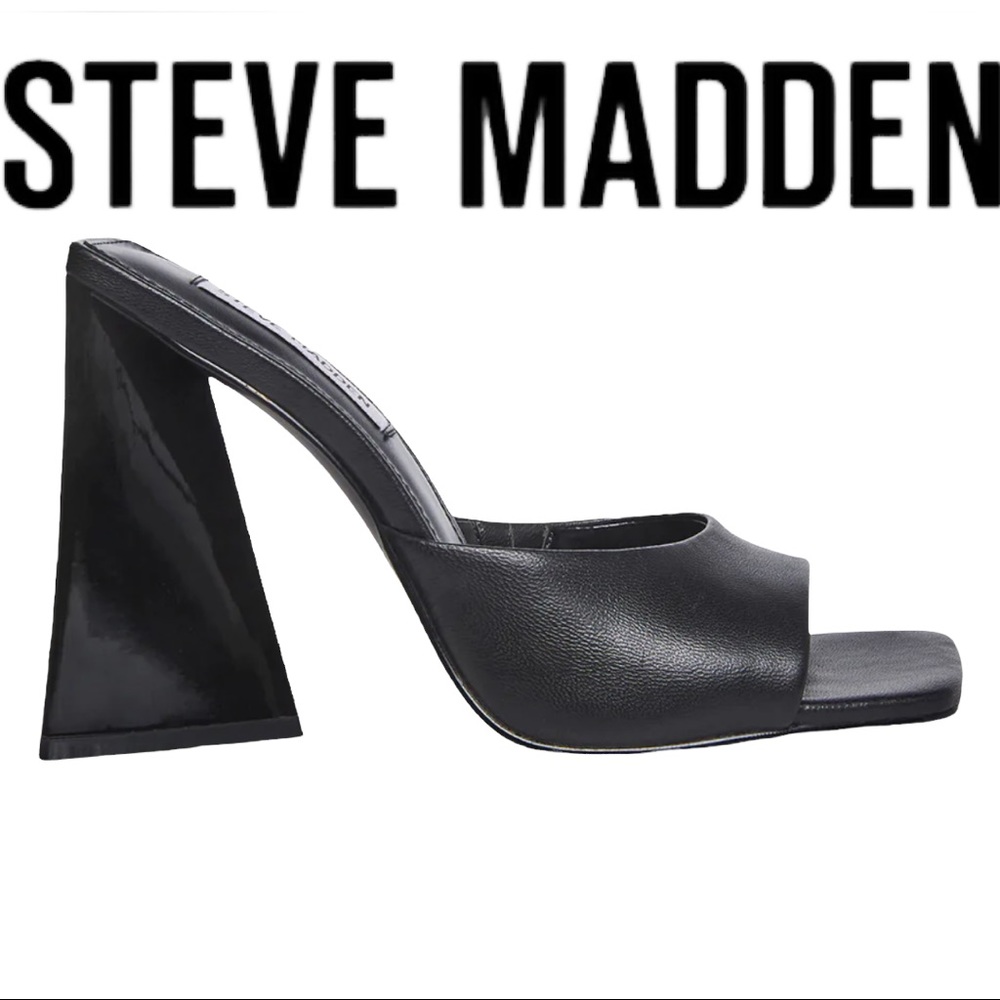 Steve Madden Black Patent & Leather Block Heel Mule